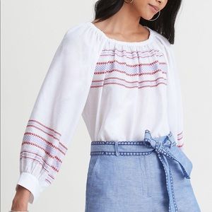 🌸NWT Ann Taylor Bohemian Embroidered Off the Shoulder Long Balloon Sleeve Top s